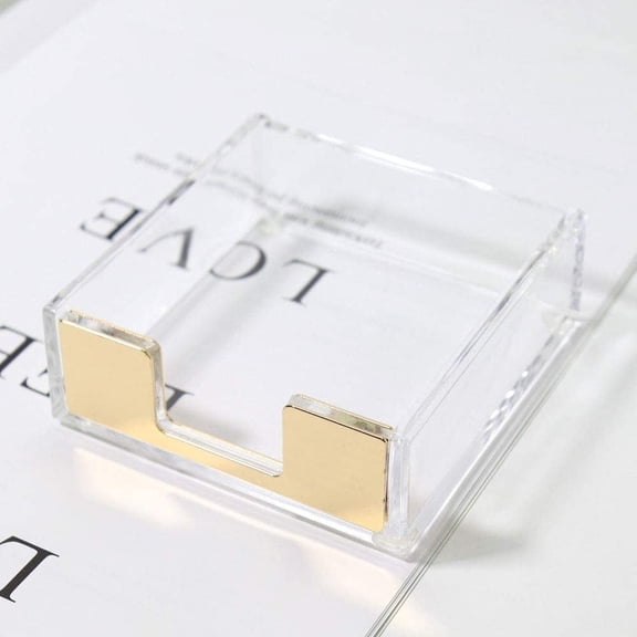 MultiBey Clear Acrylic Sticky Note Holder Dispenser - Fits 3x3 Inches Memo Pads, Gold Modern Desk Organizer Accessories for Office & Home