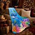thumbnail image 3 of Whales and Sea Turtles in Bright Coral Reef, Cheerful Whimsical Style for Ocean Lovers, Blue Underwater Friends and Birthday Gift, Cozy Flannel Blanket for Playroom and Bedroom, Home Decor, 3 of 9