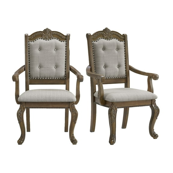 Picket House Furnishings Denali Dining Arm Chair Set with Beige Fabric in Walnut