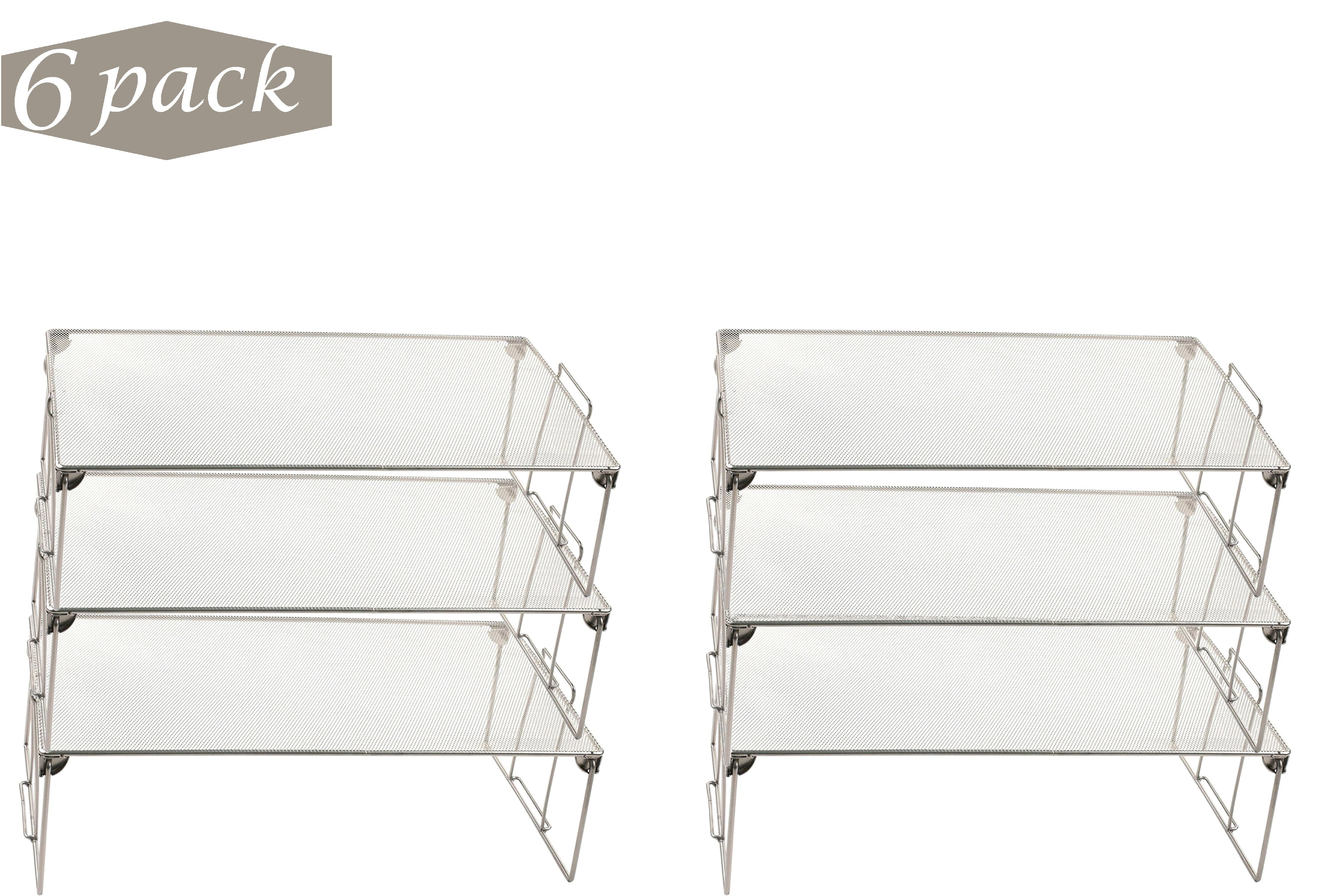 Stackable Mesh Shelf Silver Storage Rack for Kitchen/Office Wire