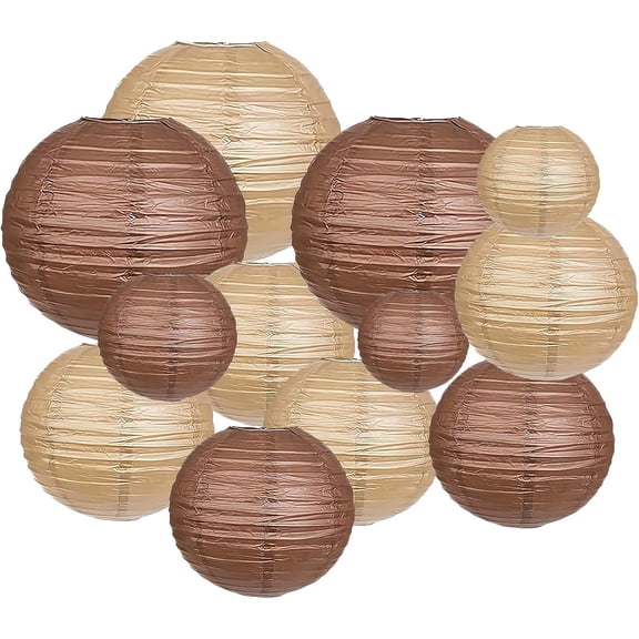 20Pcs Brown Paper Lanterns 6" 8" 10" Inches Round Hanging Paper Lanterns Decorations for Wedding Graduation Birthday Party Bridal Shower