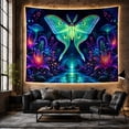 thumbnail image 5 of Green Moth Above Blue Mushrooms and Purple Lilies, Dreamy Fantasy for Moth Lovers, Forest Wall Art, Housewarming Gift, Tapestry Wall Hanging for Bedroom and Dorm, 5 of 6