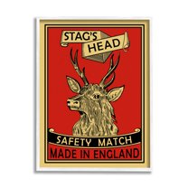 Stupell Industries Stag's Head Safety Match Advertisement Deer Red Yellow, 24 x 30, Designed by Mark Rogan