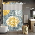 thumbnail image 5 of Floral Gray Leaf No Hooks Shower Curtain with Snap-in Liner Vintage Yellow Blue Flowers Shower Curtains for Bathroom, Waterproof, Easy Install, Washable 60"x72", 5 of 9