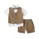 thumbnail image 1 of ZHAOCHENG Conjunto de trajes formales de esmoquin para niño pequeño, traje ajustado para niño de 110 cm, marrón, 1 of 1