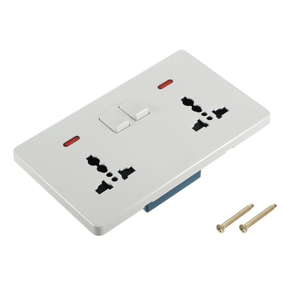 UK US Socket Double Multi Power Outlet Switch White 250V 13A 146mmx88mm