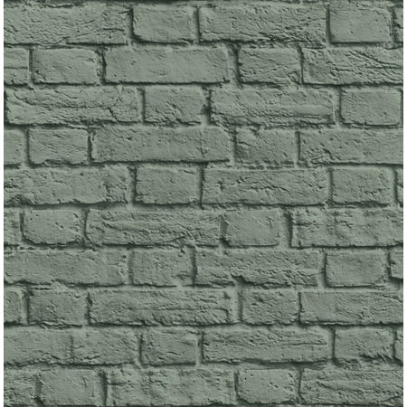 Brewster Cologne Green Painted Brick Wallpaper