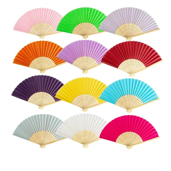 Thy Collectibles Pack of 12 Handheld Paper and Bamboo Folding Fans for Wedding Party, Church, Festivals, Home and DIY Decoration (12 Fans in Assorted Colors)