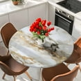 thumbnail image 2 of Abstract Art Round Fitted Table Cover White Marble Texture Gold Crack Stone Minimalism Waterproof Table Cloth with Elastic Edge Wipeable Tablecloth for Picnic Camping Party Fits 36"-44" Diameter, 2 of 8