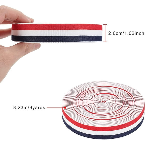 9 Yards 1" Wide Red & White & Black Striped Flat Elastic Band Stretch Knitting Band