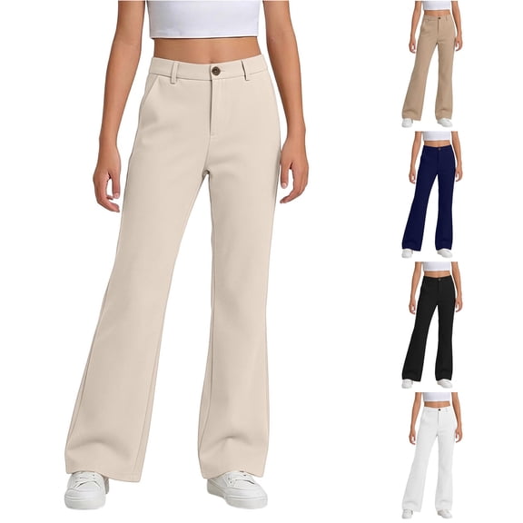 WERYOUNG School Uniform For Girls High Waist Solid Color Flared Leg Trousers Kids Girls Loose Fit Back To School Pants 5-6 Years