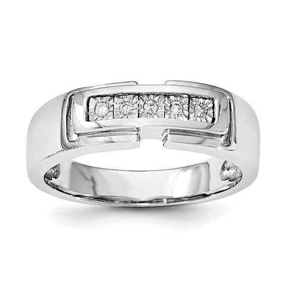 Sterling Silver Rhodium Plated Men's Polished Diam. Ring QR6466