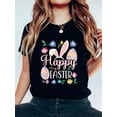 thumbnail image 1 of Camiseta con estampado de conejito de Pascua, cuello redondo, manga corta, suave, elegante y cómoda, para mujer, para adultos, hombres y mujeres., 1 of 7