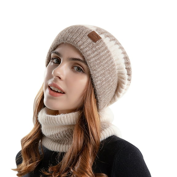 Alkepwun Fall Hats for Women 2025 Slouchy Beanie Hats Scarf Set Fleece Lined Circle Scarves Snow Knit Skull Cap Outdoor Cold Proof Winter Accessory for Women Men