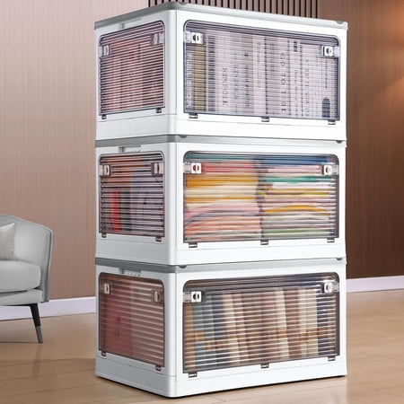 3 Tier Collapsible Storage Bins with Lids,120QT/31.8GAL Plastic Foldable Storage Containers Box,Stackable Closet Organizers and Storage,for Bedroom Study Toy Room Office,Dorm Room Essentials,White