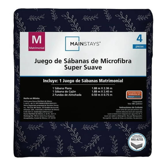 Juego De Sábanas Mainstays Matrimonial Hojas MARINO