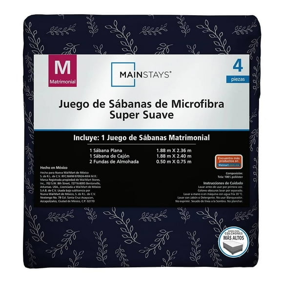 Juego De Sábanas Mainstays Matrimonial Hojas MARINO