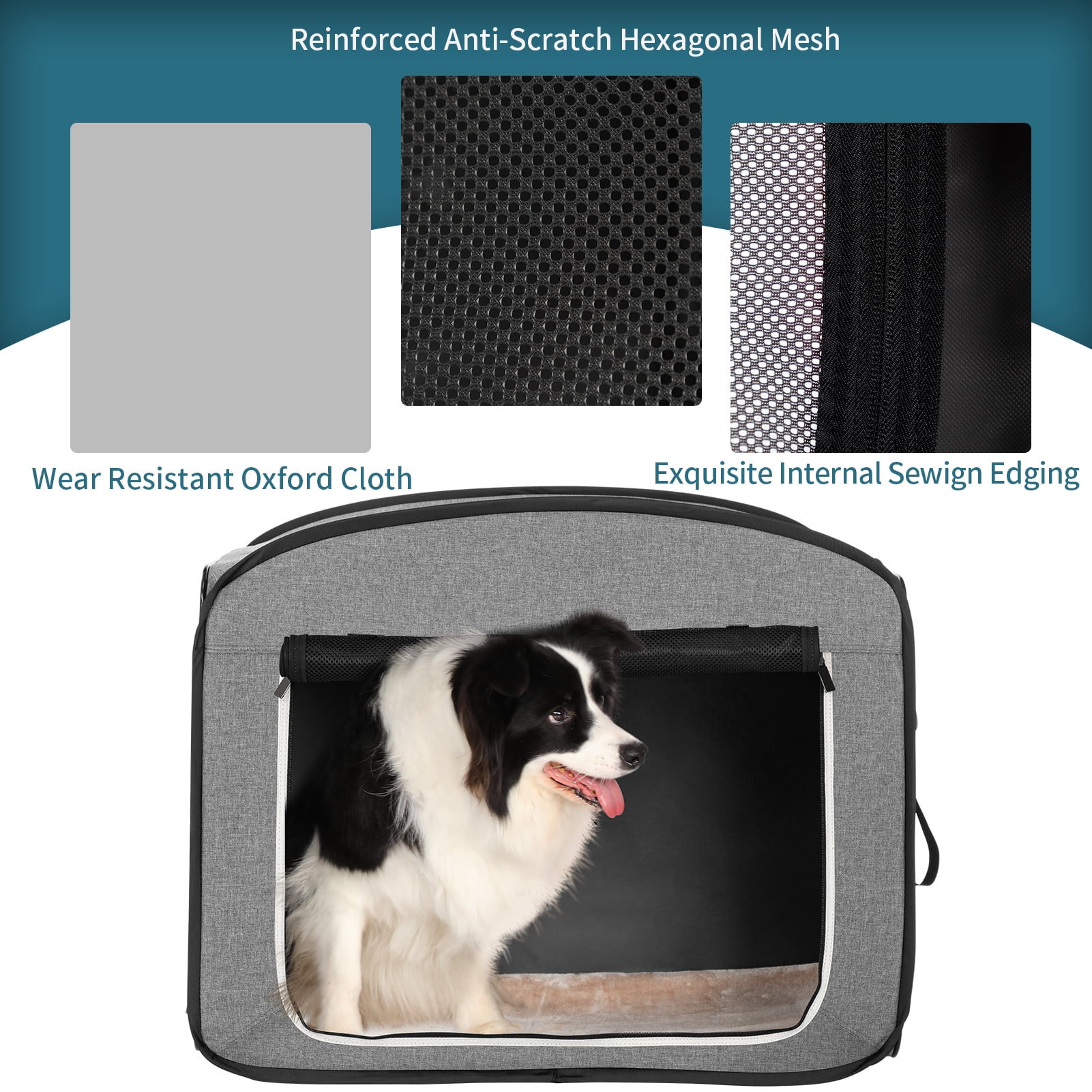 Petsfit 17x31x26 inches Collapsible Dog Travel Crate, Portable Pop Up Dog Crate for Medium Large Dogs for Indoor/Outdoor Use ，Grey