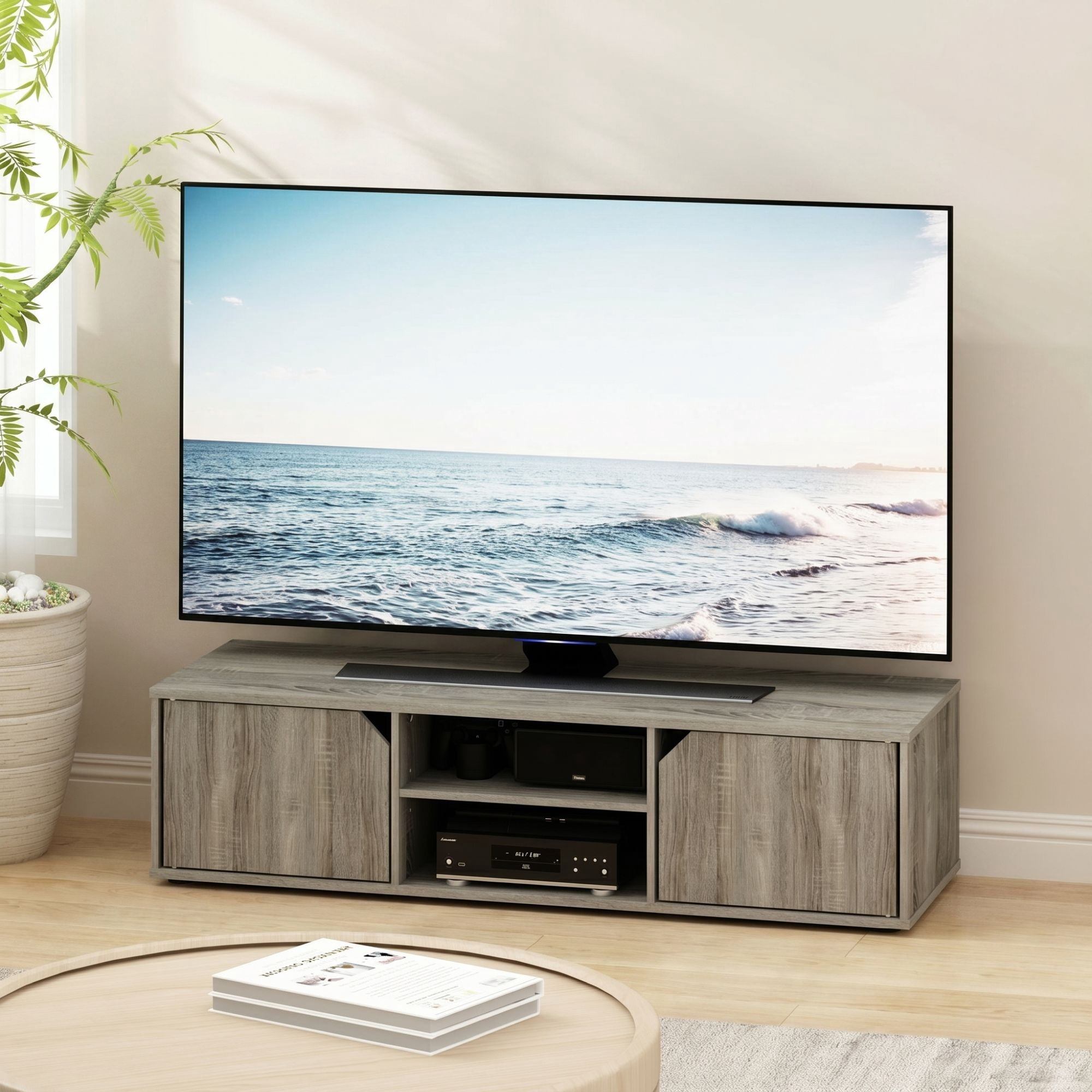 Furinno, TV Stand, for 55 Inch, Modern Design, French Oak