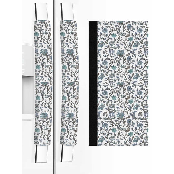 Boho Leaf Refrigerator Door Handle Covers Set of 2, Teal Green Spring Farmhouse Pastoral Tribal Kitchen Fridge Microwave Oven Dishwasher Stove Cabinet Handle Protectors, Washable Appliance Decor