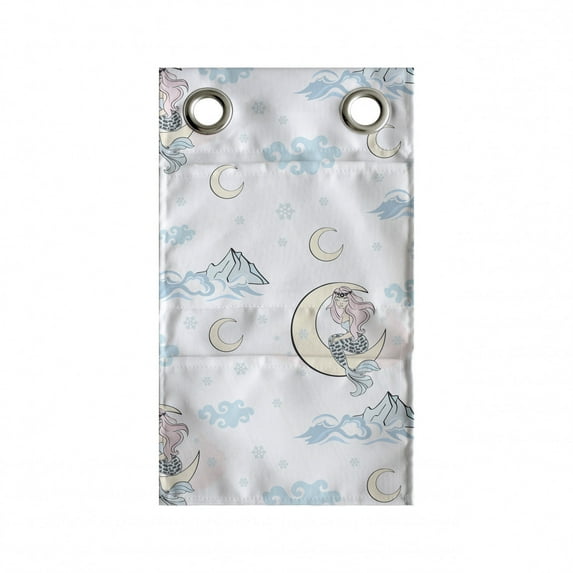 Fantasy Hanging Pocket Organizer, Pastel Demonstration of a Mermaid Sitting on Moon in the Night Sky, Printed Polyester Storage Bag with Pockets, 9" x 16", Pale Blue Multicolor