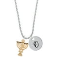 thumbnail image 1 of Delight Jewelry Goldtone 3-D Menorah - Silvertone Script Initial Disc - O - Charm Necklace, 20"+3", 1 of 4