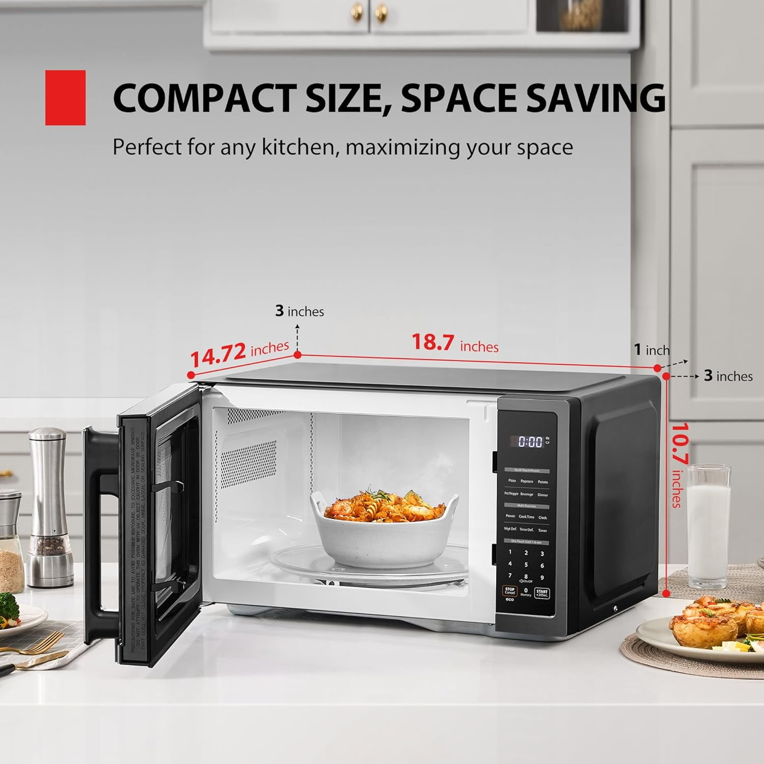 Toshiba 0.9 cu ft Countertop Microwave Oven With Turntable, 900W, 6 Auto Menus, Child Lock, Defrost, Black Stainless Steel, ML4-EM09PABS