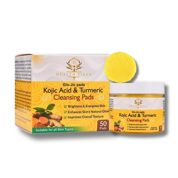 Kojic Acid and Turmeric Face Cleansing Pads - 50 Count, Skin Balancing Pads with Vitamin C & E - Helps Balance Skin Oil And Water