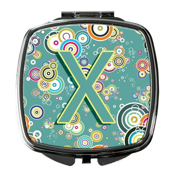 Letter X Circle Circle Teal Initial Alphabet Compact Mirror CJ2015-XSCM