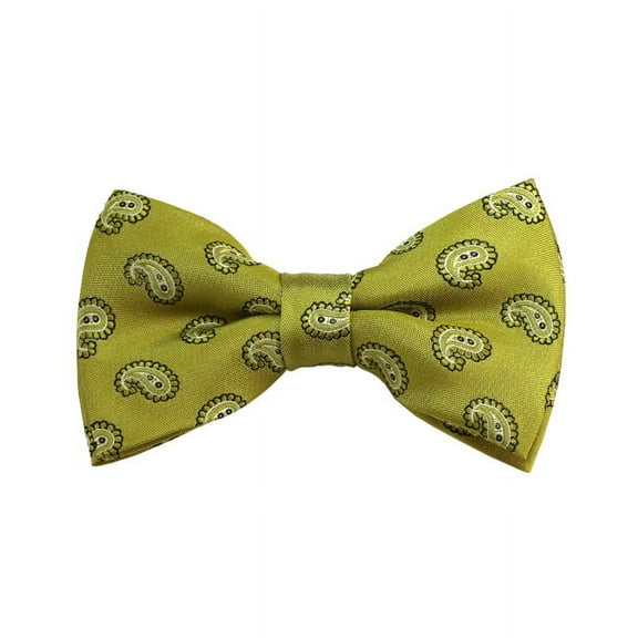 White And Mustard Yellow Paisley Woven Pre-Tied Bow Tie