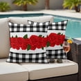 thumbnail image 4 of Red Roses Outdoor Waterproof Pillow Covers, Valentine's Day Romantic Floral Black White Plaid Decorative Square Throw Pillowcase Sofa Cushion Sham for Patio/Couch/Chair, 24"x24" 2 Pack, 4 of 8