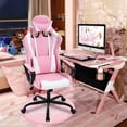 thumbnail image 2 of Comfy Rolling Video Game Chair for Adults, Ergonomic Office Chair with Lumbar Support, Height Adjustable Reclining Gaming Chair for Office, Home, Bedroom, Pink, 2 of 7