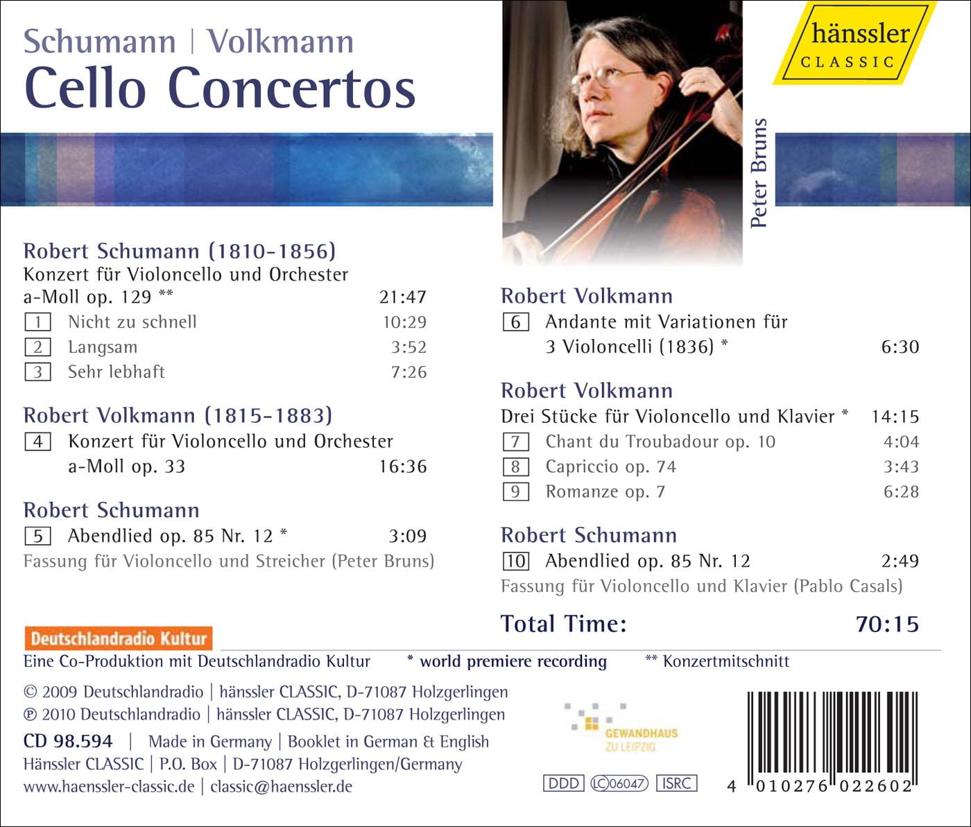 Peter Bruns - Most Beautiful Cello Concertos of the 19th Century - Music & Performance - CD