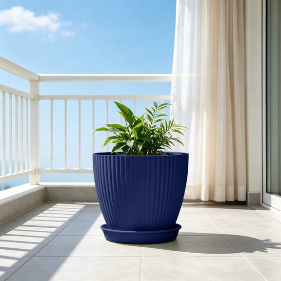 Tray Thickened Flower Pot with Drainage, Plastic Plant Pot for Indoor Outdoor Succulents Houseplants, Blue