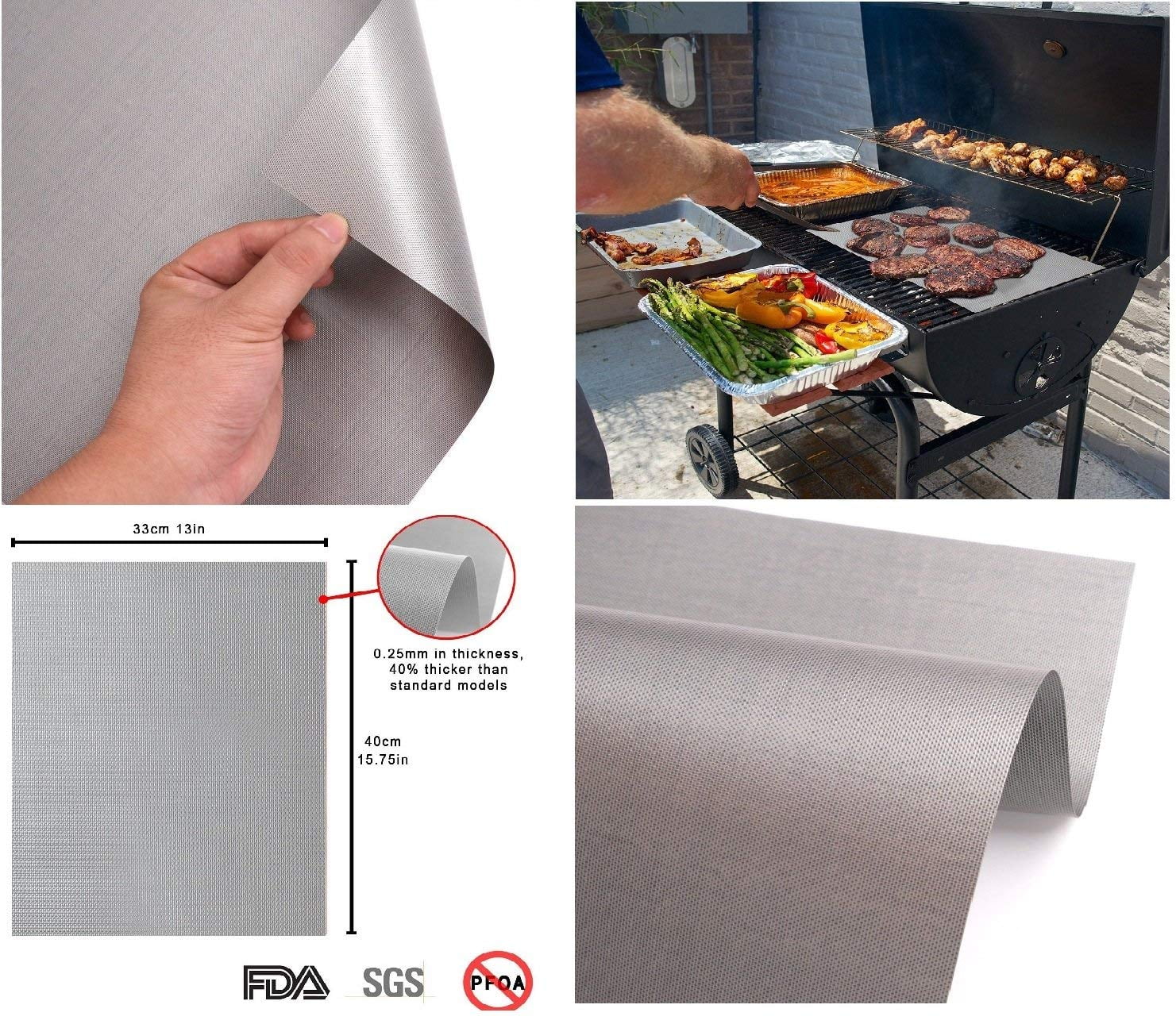 Silver Copper Grill Mat Set of 2 100 Nonstick BBQ Grill & Baking