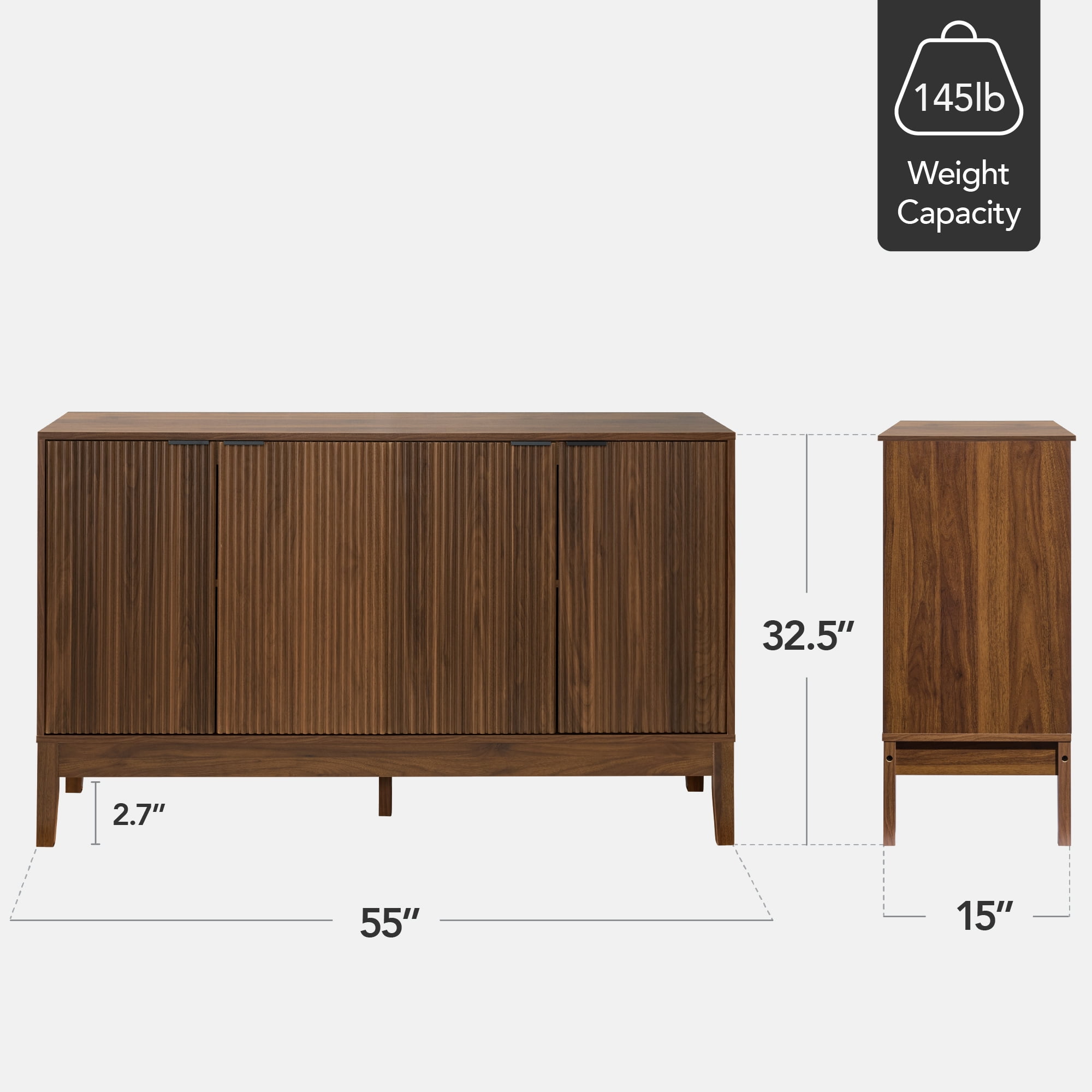 Best Choice Products 4-Door Reeded Storage Cabinet w/ Soft-Close Doors, Multipurpose Accent Furniture - Walnut