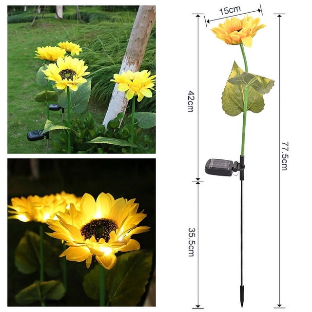 Lámpara solar de inserción para exteriores, lámpara de girasol de simulación a prueba de agua, lámpara decorativa para jardín, lámpara solar para césped