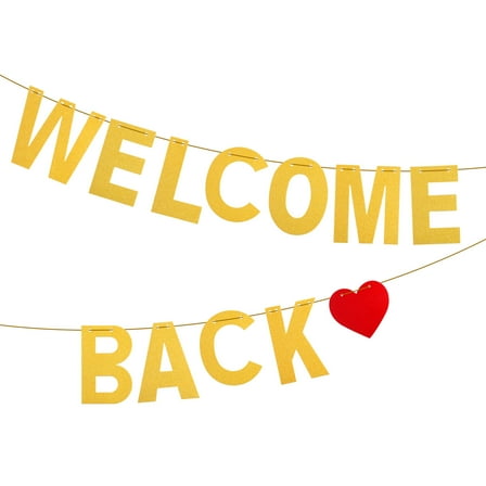 Toyvian Glitter Welcome Back Banner Golden Decoration for Party 1Pcs
