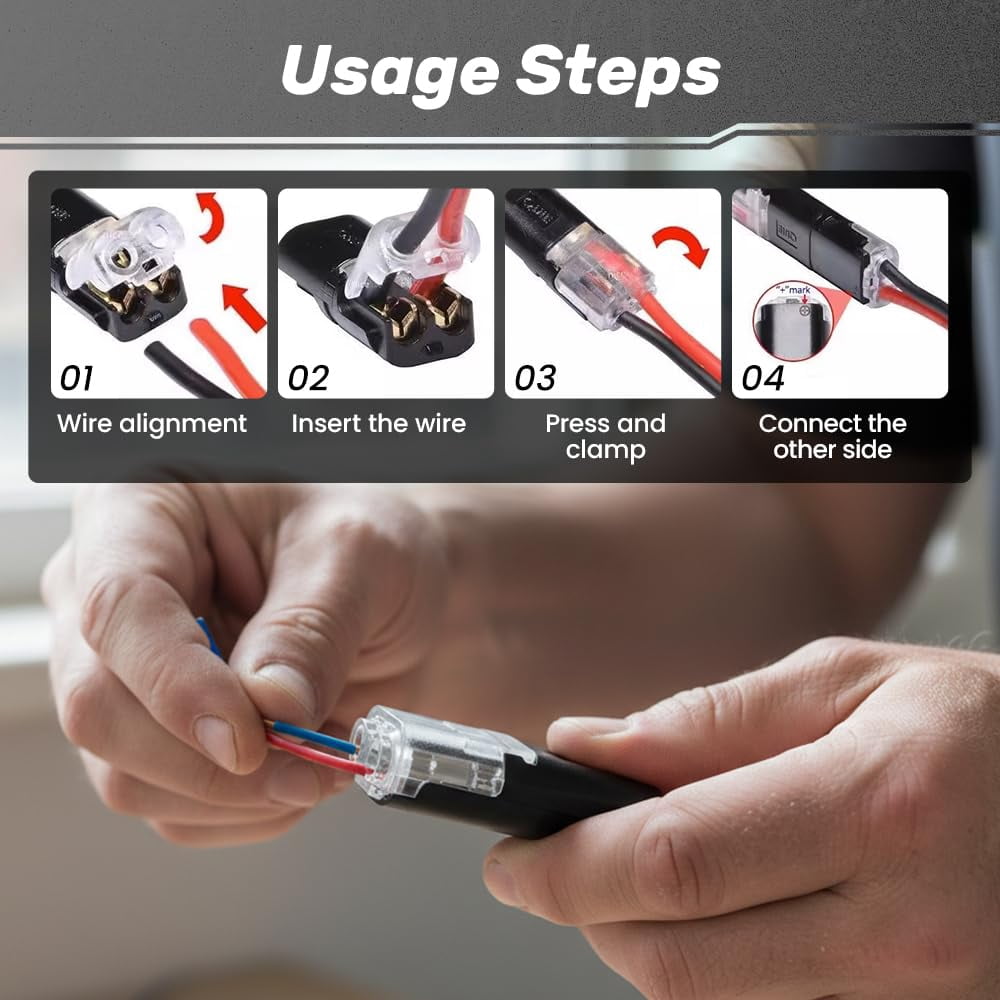 Dual-Wire Insert-Type Wire Connector with Locking Latch — Flame-Retardant, Self-Locking Quick-Connect Terminal; Suitable for Emergency Repairs, Home, and Automotive Wiring; Easy to Use.(Black50PCS)