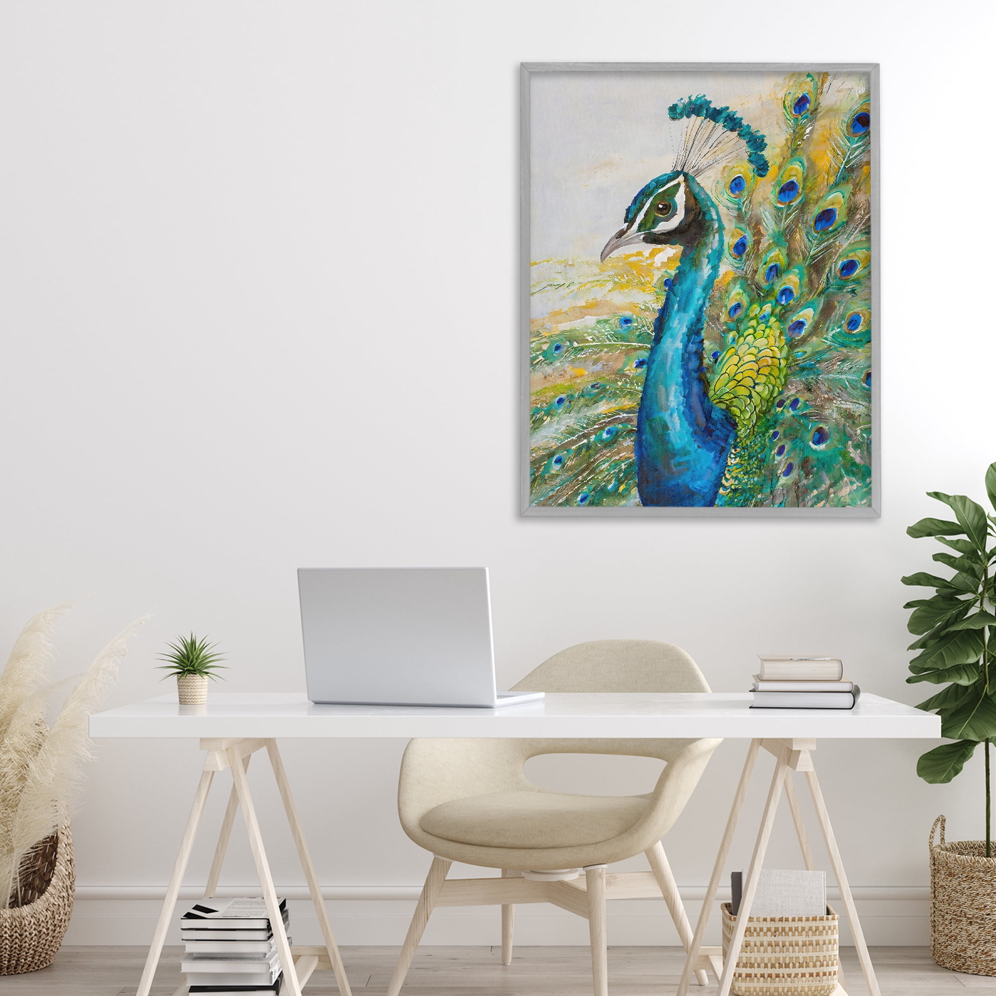 Stupell Industries Regal Blue Peacock Feathers Gray Framed Giclee Art, design by Creative Studio