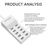 USB Charging Station, 10-Port USB Charger, Multiport USB Charger Station Hub, Compatible with IOS, Android Tablet Phone, and Other USB Charging Devices, White