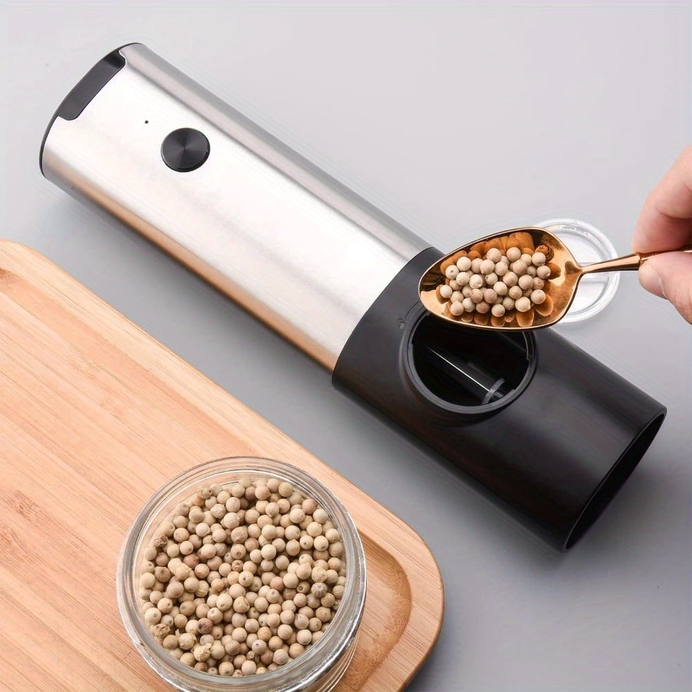 Electric Gravity Salt and Pepper Grinder Set with Rechargeable Base, Refillable Spice Automatic Pepper Mill Shakers Set, Adjustable Coarseness, Battery Powered with LED Light, 2 Pack