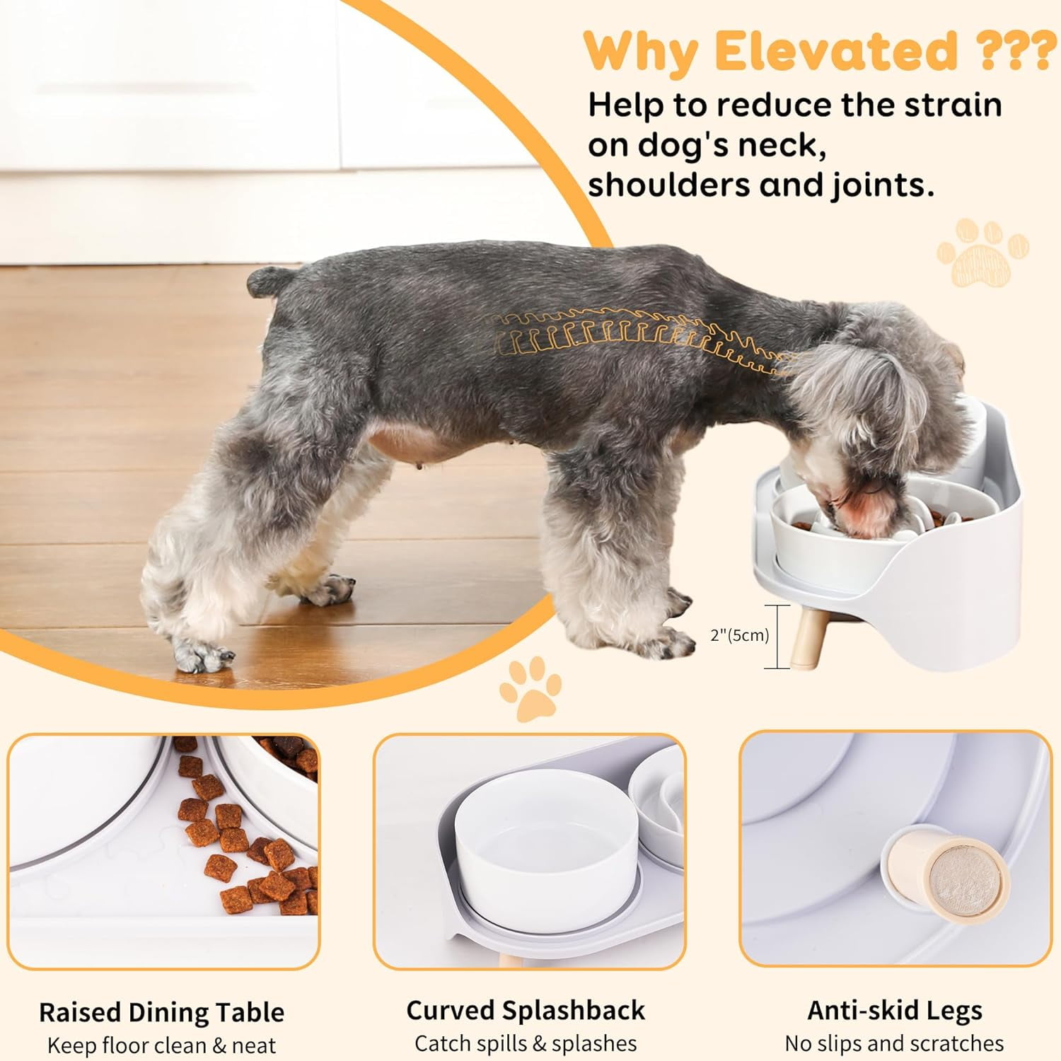Elevated Ceramic Dog Bowl Set with Stand - Slow Feeder Raised Pet Dishes for Small and Medium Dogs