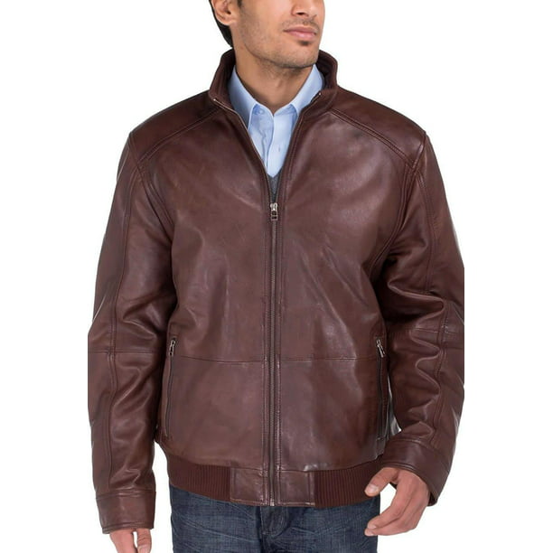 Mens Brown Coat Luciano Natazzi Trim Fit Lambskin Leather - Walmart.com