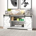 thumbnail image 6 of SSyao Bar Cabinet with Barn 2 Sliding Doors Buffet Farmhouse Storage Cabinet TV Stand (White Body Natural Top), 6 of 10