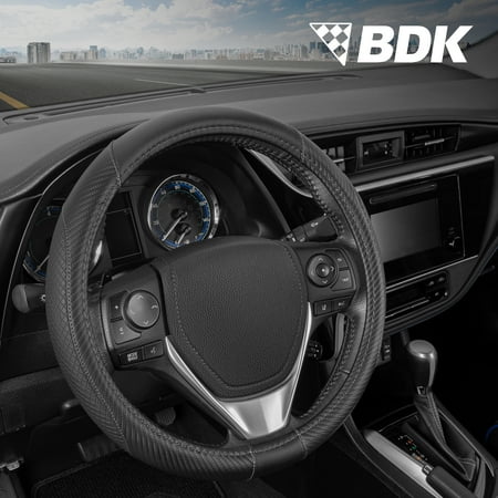 BDK GripTech Stitched Diamond Steering Wheel Cover for Car Truck Van SUV  Standard 15 inch Size  Durable Black Exterior Grip  Comfortable Ergonomic Car Steering Wheel Cover