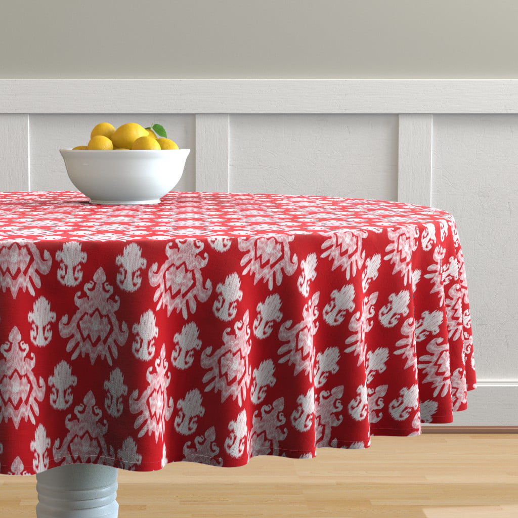 Round Tablecloth Tropical Paradise Hawaiian Floral Flowers Red Cotton Sateen