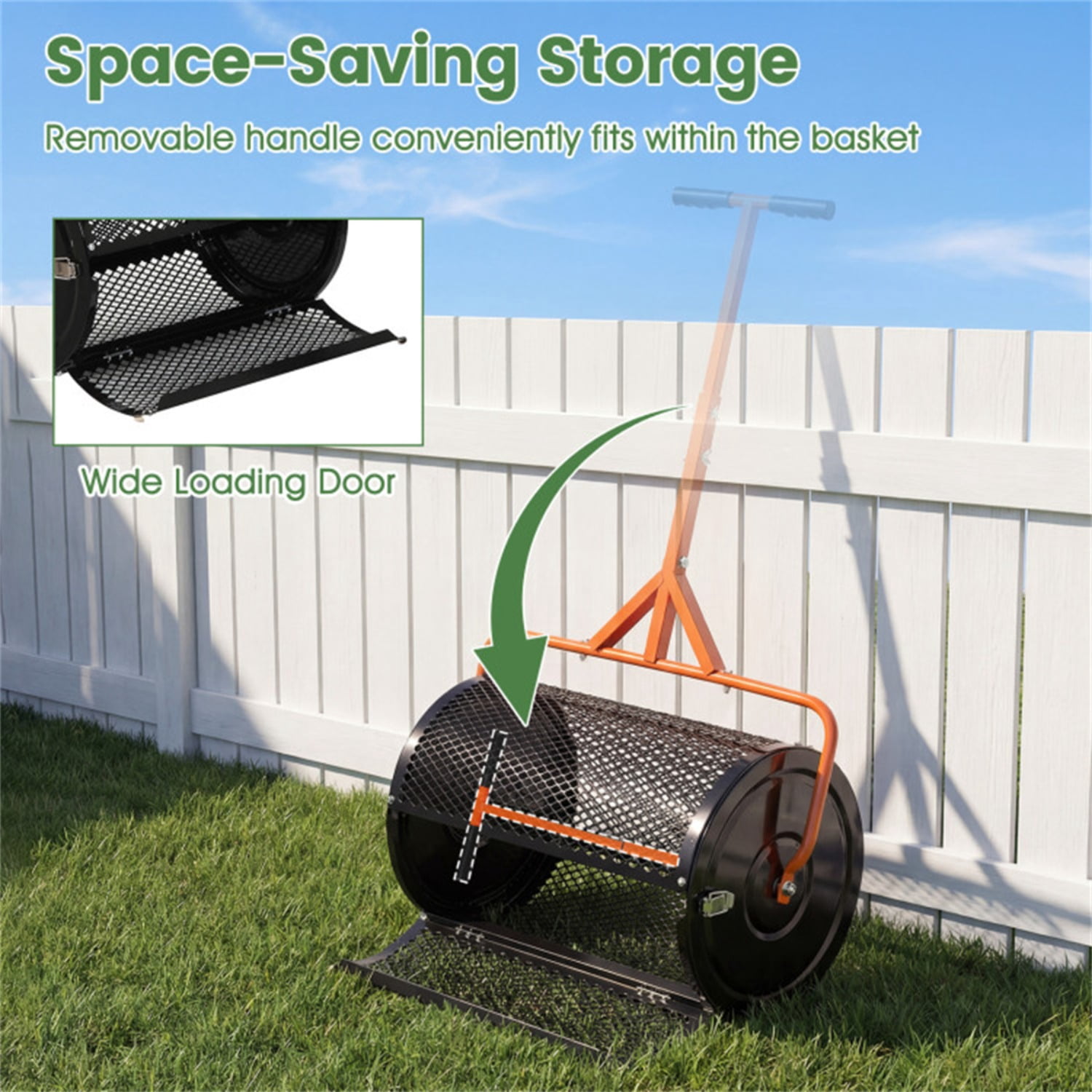 24" Lawn Topdressing Spreader with 0.75"×0.5" Mesh, Compost Spreader for Soil Sand Fertilizer Orange