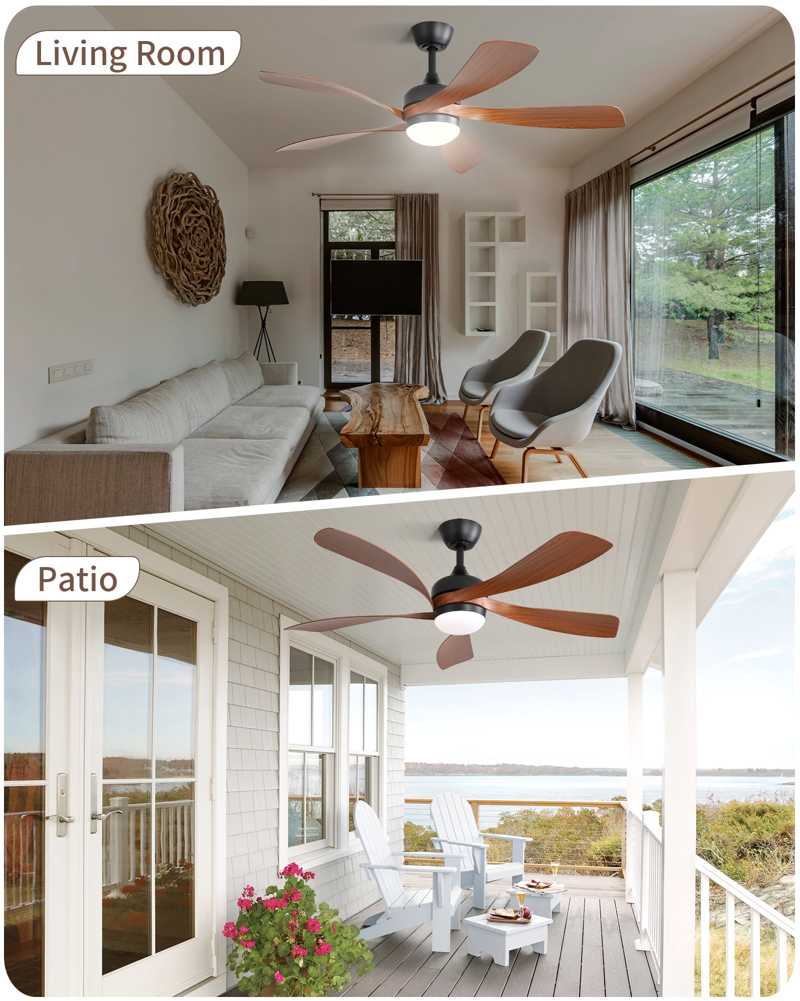 Sofucor 52-Inch Flush Mount Modern Ceiling Fan with 5 Blades, Remote Control, 3-Color LED Light, Quiet Reversible DC Motor