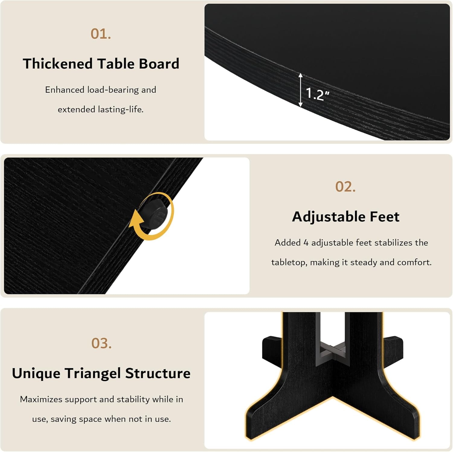 iPormis 59" Extendable Round Dining Table for 6, Modern Kitchen Table with Sturdy Wooden Base, Dining Room Table with Thickened MDF Board, Perfect for Small Space, Black